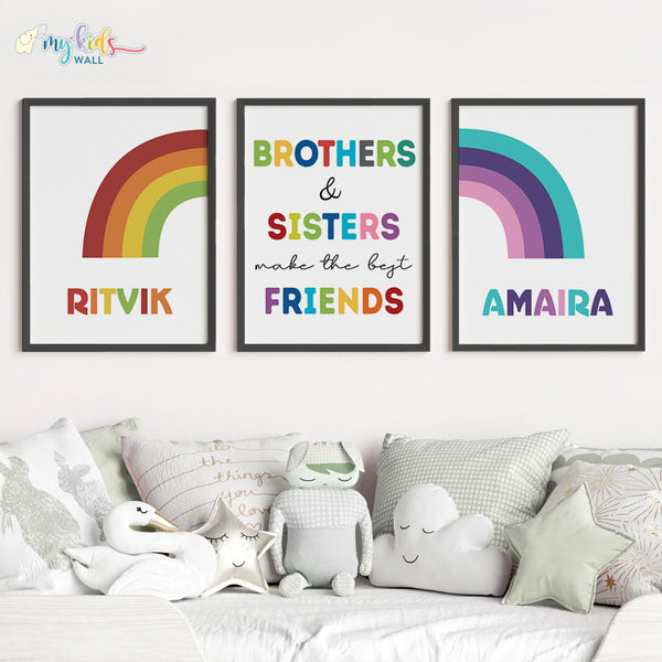 Load image into Gallery viewer, &#39;Brothers &amp; Sisters Make the Best Friends&#39; Wall Art (Framed Set of 3)
