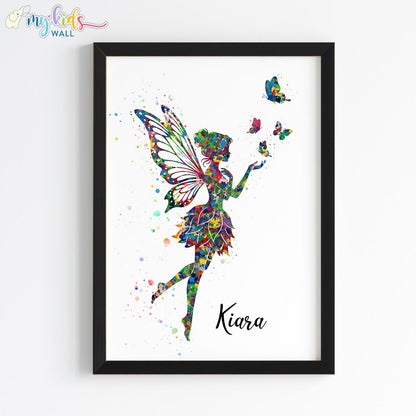 Butterfly Fairy Girl Personalized Wall Art (Framed)