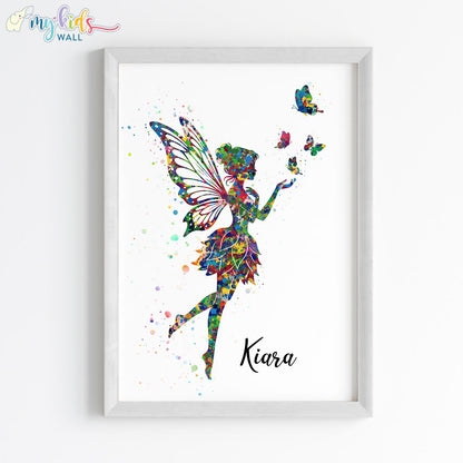 Butterfly Fairy Girl Personalized Wall Art (Framed)