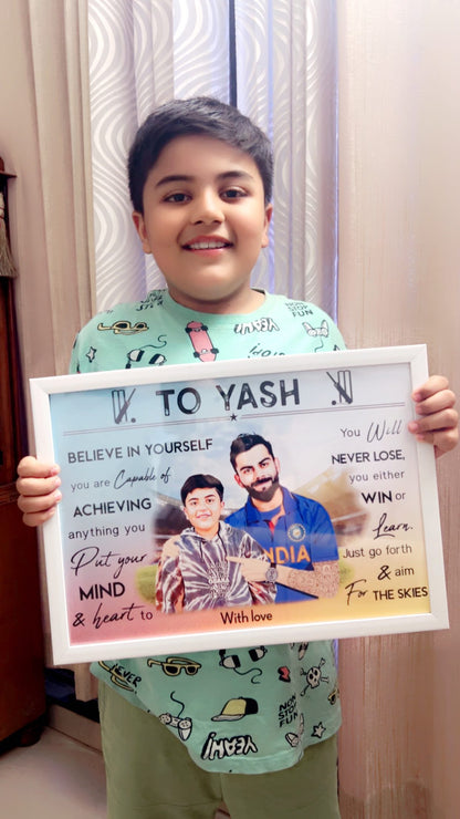Cricket Champ with Virat Kohli Personalized Motivational Portrait (Framed)
