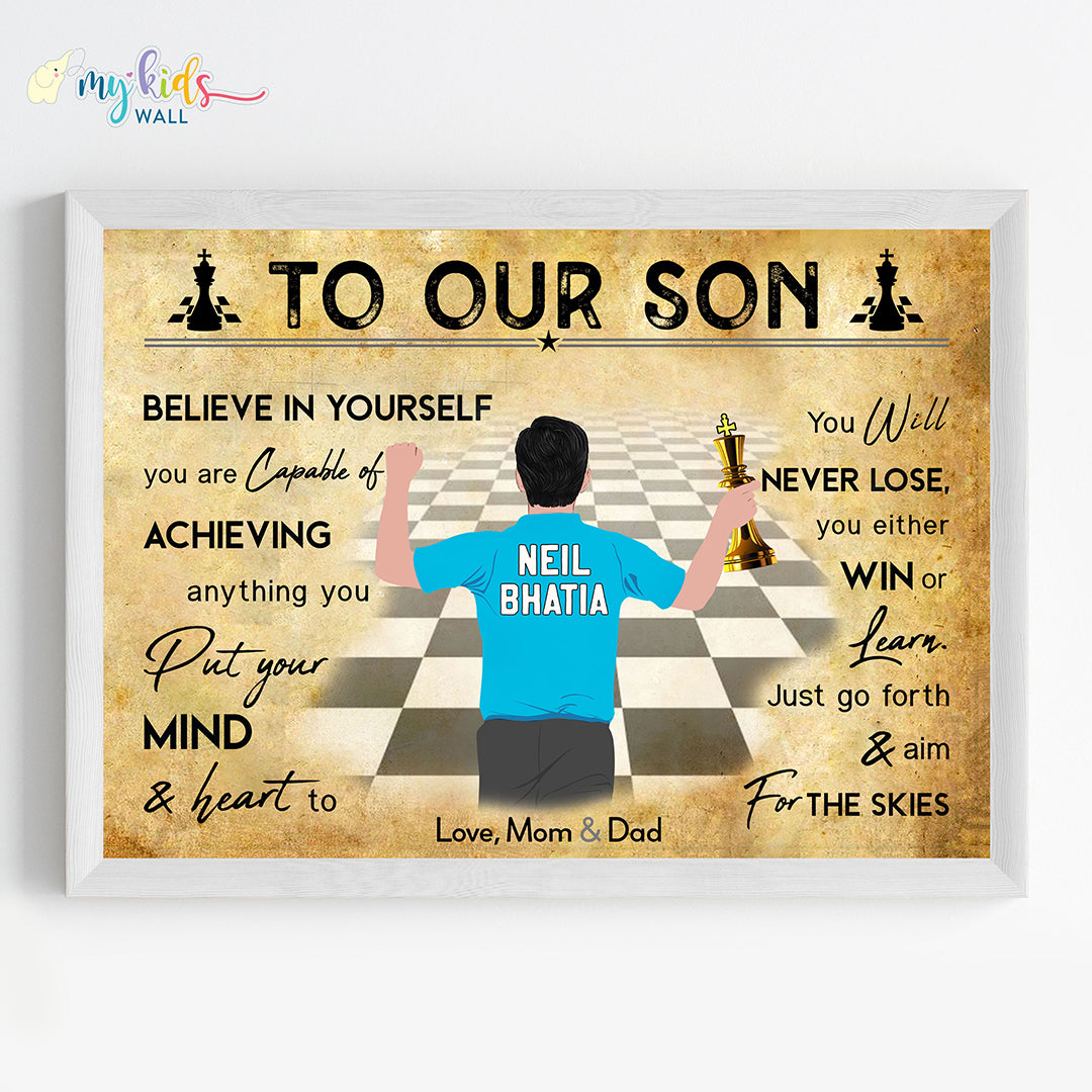 Chess Player Boy Personalized Motivational Wall Art (Framed)