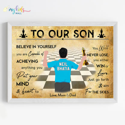 Chess Player Boy Personalized Motivational Wall Art (Framed)