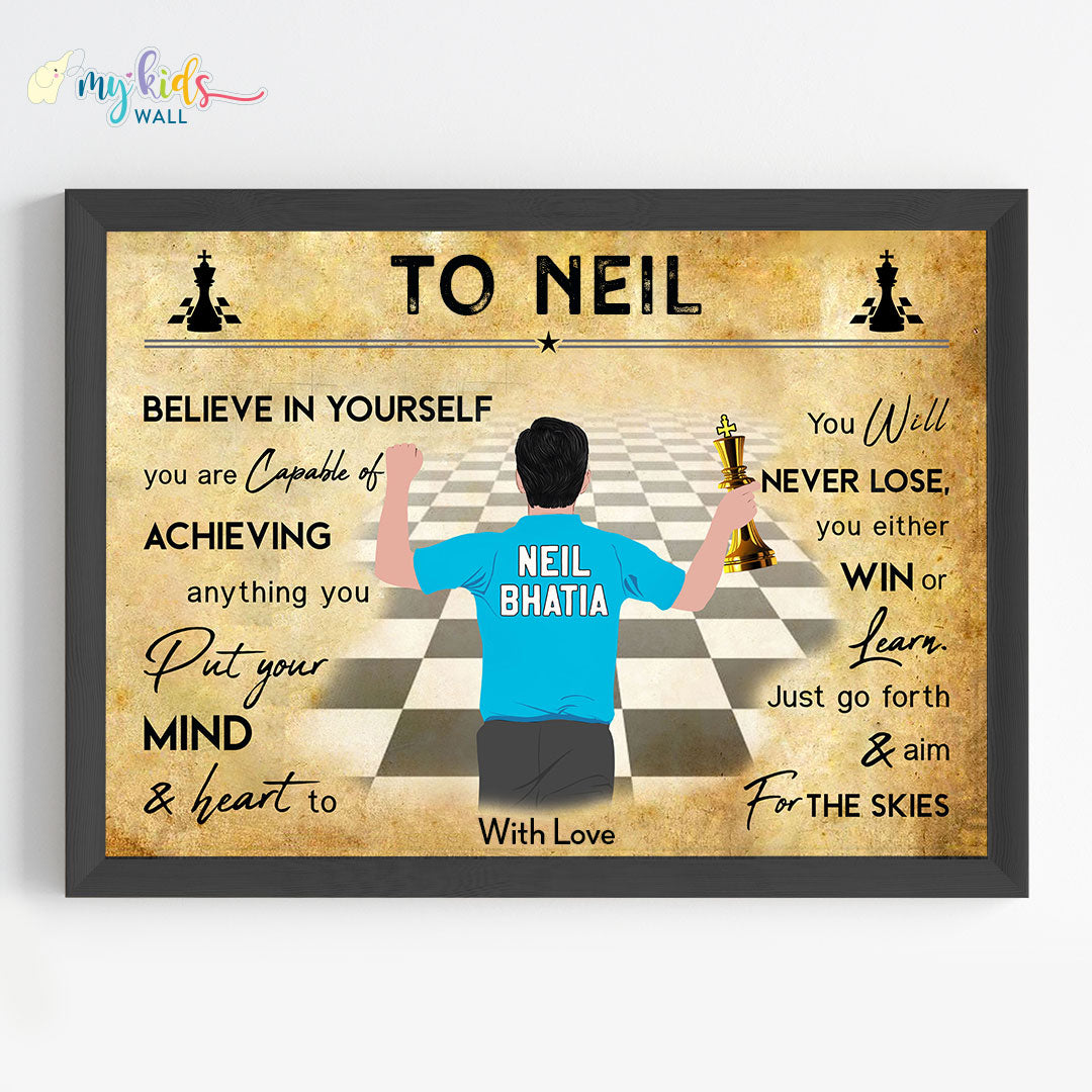 Chess Player Boy Personalized Motivational Wall Art (Framed)