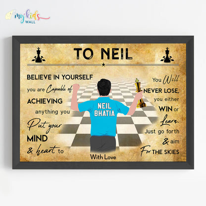 Chess Player Boy Personalized Motivational Wall Art (Framed)