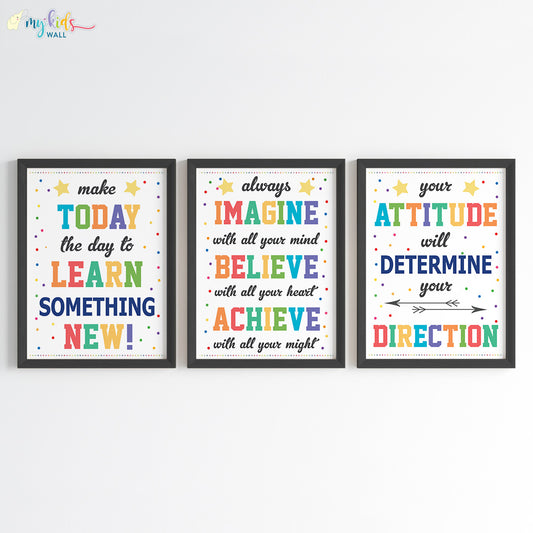 Growth Mindset Motivational Wall Art (Framed Set of 3)