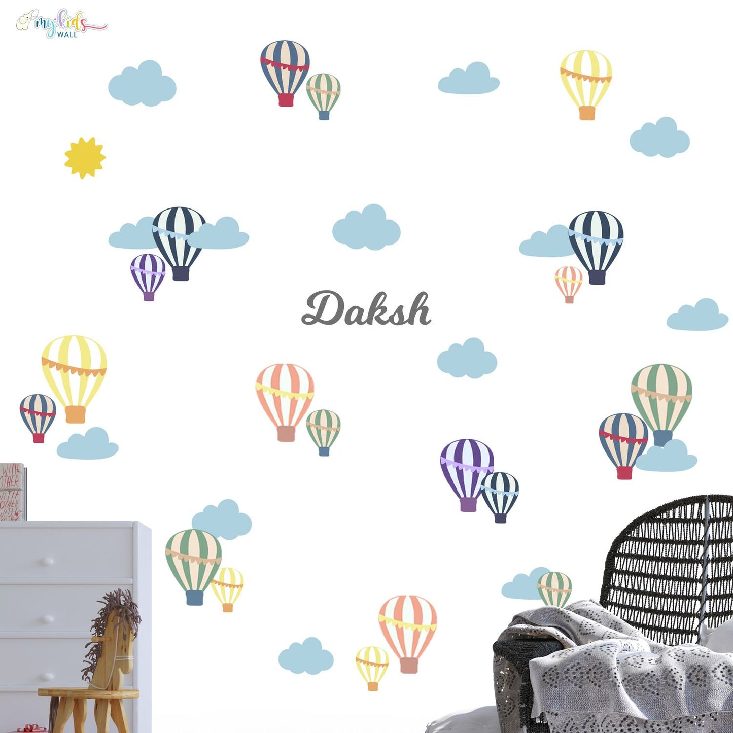 Colorful Hot Air Balloon Personalized Wall Stickers