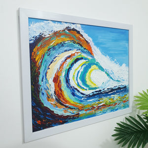 Colorful Waves Hand Painted Canvas Wall Painting (Framed)