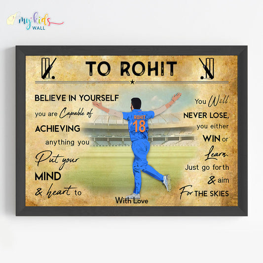 Cricket Bowler Personalized Motivational Wall Art (Framed)