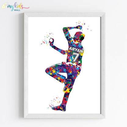 Cricket Fast Bowler Personalized Wall Art White frame