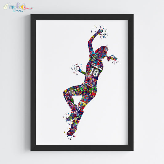 Cricket Fast Bowler Girl Personalized Wall Art (Framed)