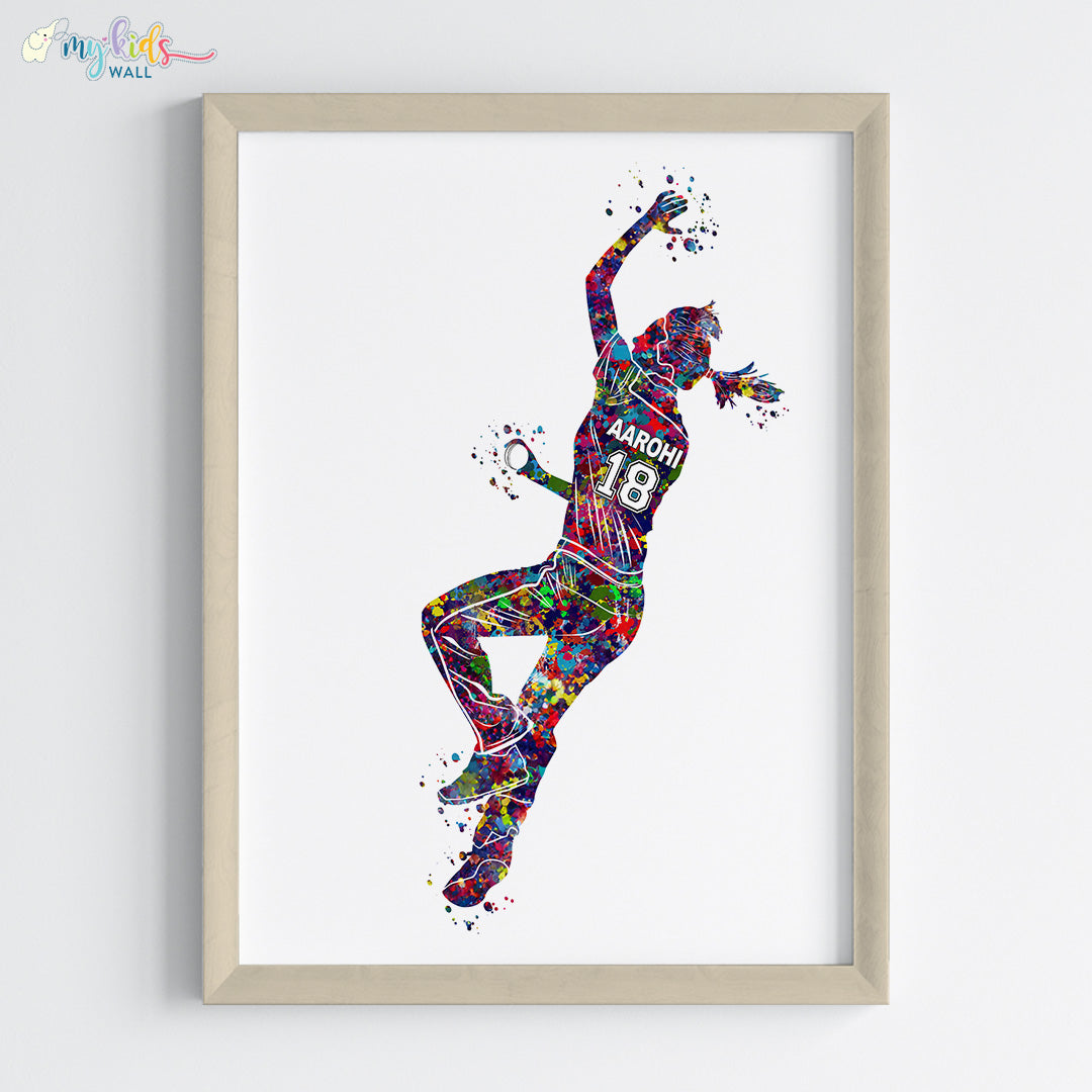 Cricket Fast Bowler Girl Personalized Wall Art (Framed)