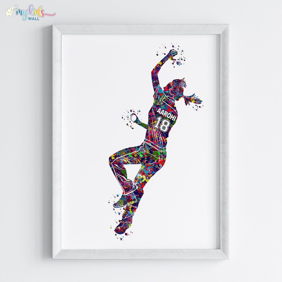 Cricket Fast Bowler Girl Personalized Wall Art (Framed)