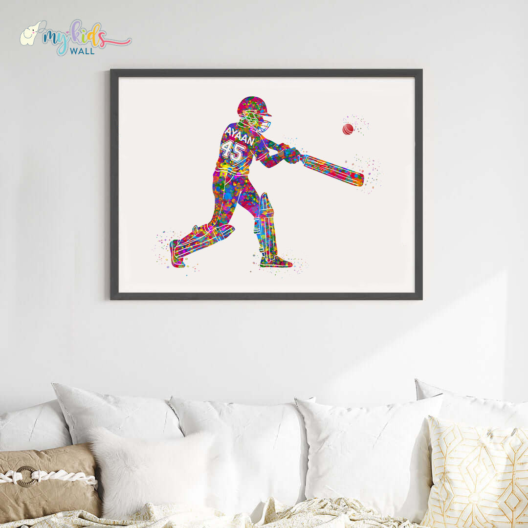 Cricketer Personalised Wall Art Big Frame Black