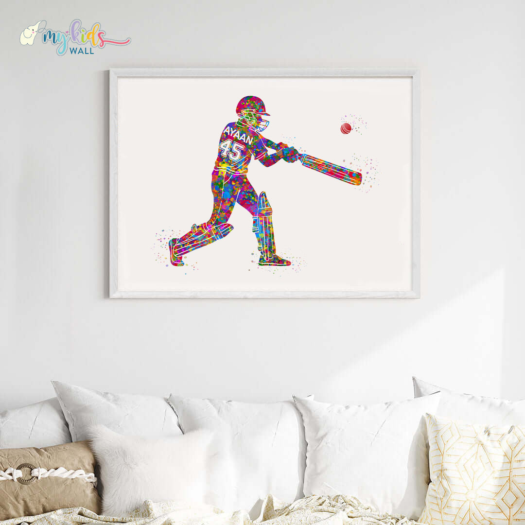 Cricketer Personalised Wall Art Big Frame White