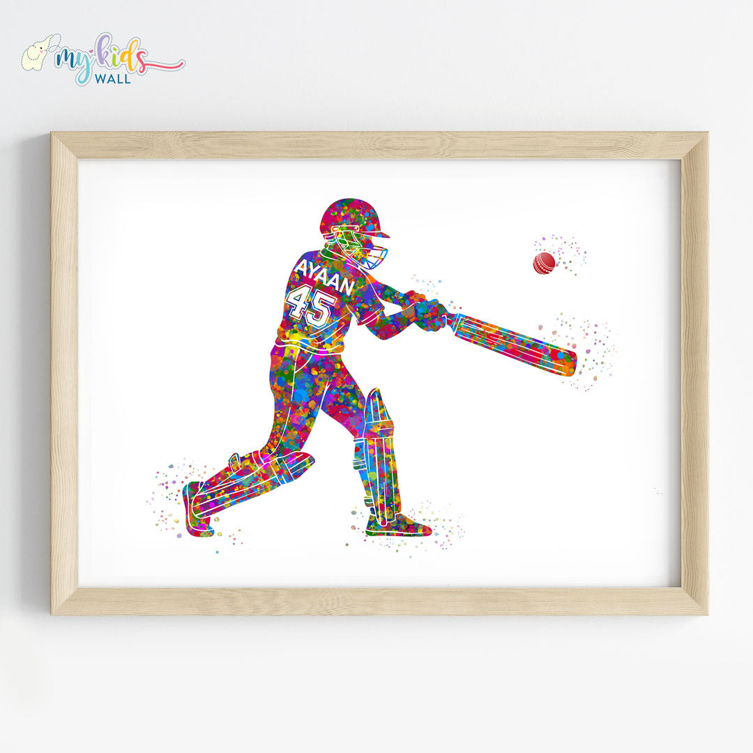 Cricketer Personalised Wall Art Framed Wooden