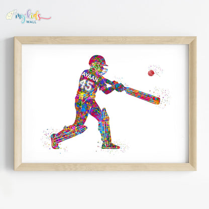 Cricketer Personalised Wall Art Framed Wooden