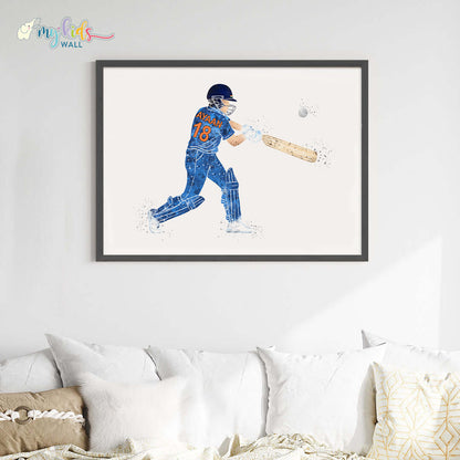 Cricketer Personalised Wall Art Big Frame Blue Black