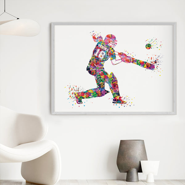 Load image into Gallery viewer, &#39;Cricket Player&#39; Girl Personalised Wall Art (Big Frame)
