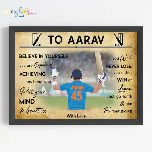 Cricket Player Personalized Motivational Wall Art (Framed)