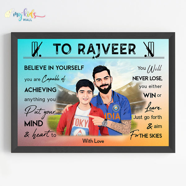 Load image into Gallery viewer, &#39;Cricket Champ with Virat Kohli&#39; Personalized Motivational Portrait (Framed) New
