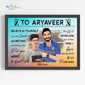 'Cricket Champ with Jasprit Bumrah' Personalized Motivational Portrait (Framed) New