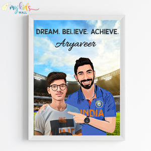 'Cricket Champ with Jasprit Bumrah' Personalized Portrait (Framed)