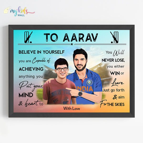 Load image into Gallery viewer, &#39;Cricket Champ with Yuvraj Singh&#39; Personalized Motivational Portrait (Framed)
