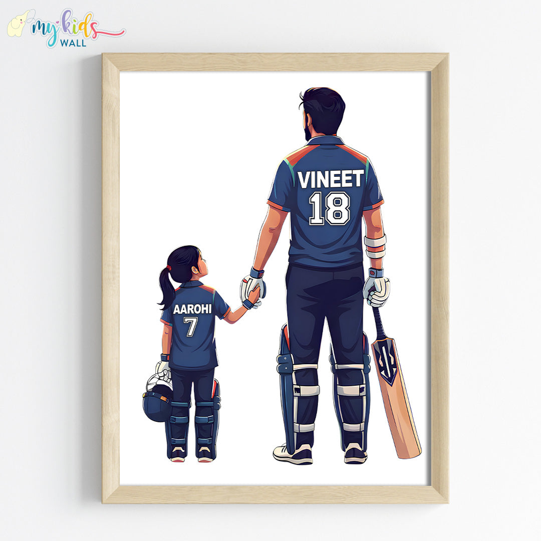 Cricketer Father & Daughter Personalized Wall Art (Framed)