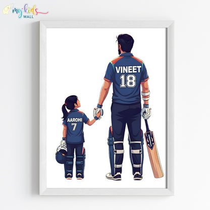 Cricketer Father & Daughter Personalized Wall Art (Framed)
