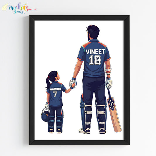 Cricketer Father & Daughter Personalized Wall Art (Framed)