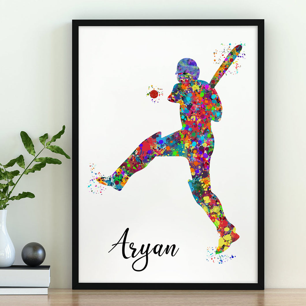 'Cricketer Pull Shot' Personalized Wall Art (Framed)