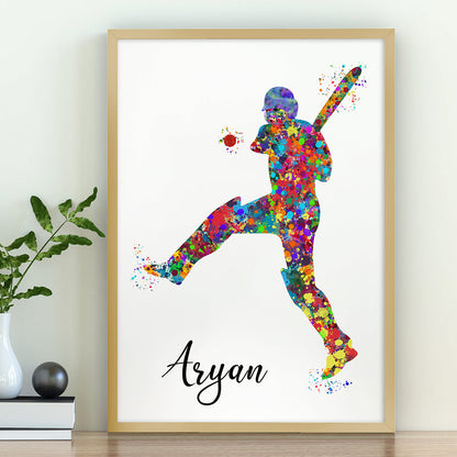 Cricketer Pull Shot Personalized Wall Art (Framed)