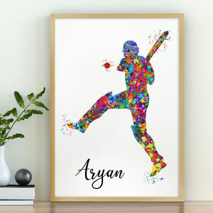 'Cricketer Pull Shot' Personalized Wall Art (Framed)