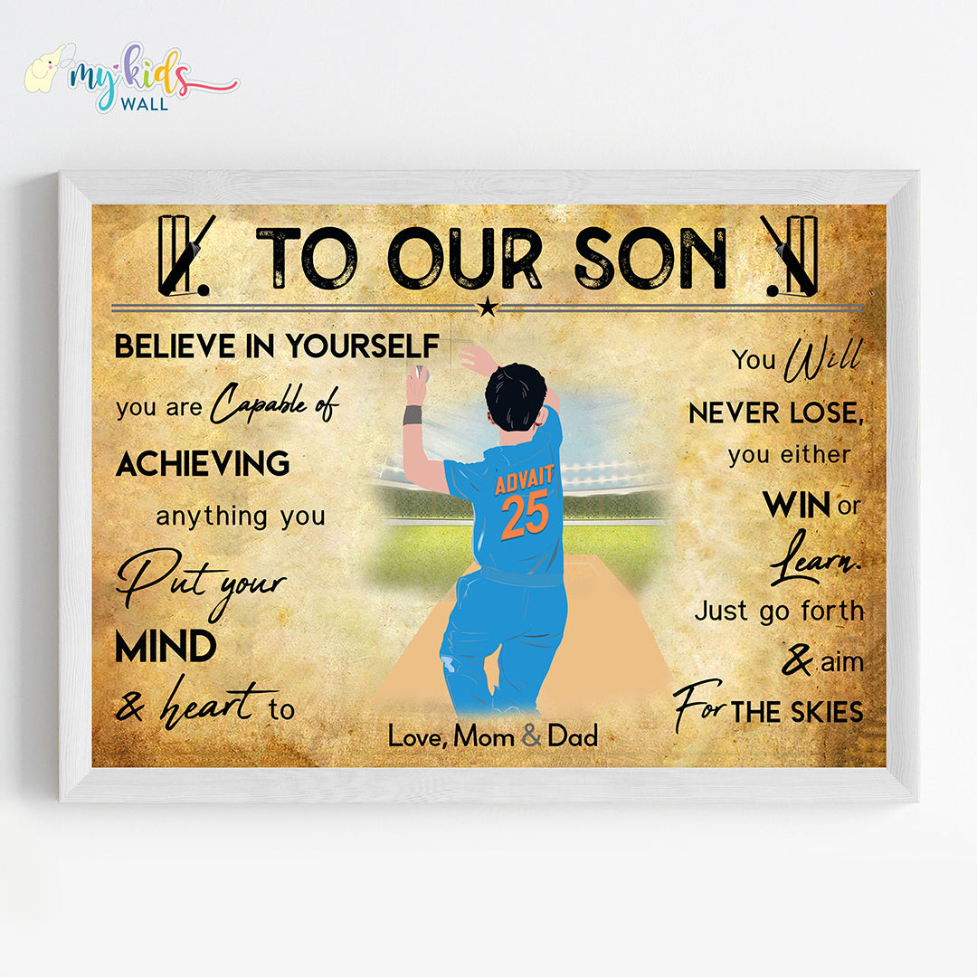 Cricket Player Left Arm Bowler Personalized Motivational Wall Art (Framed)