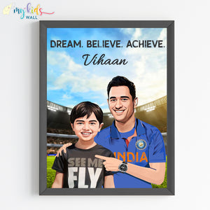 'Cricket Champ with M.S.Dhoni' Personalized Portrait (Framed) New