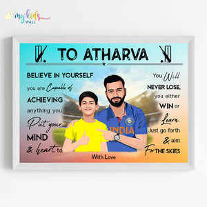 'Cricket Champ with Rohit Sharma' Personalized Motivational Portrait with (Framed)
