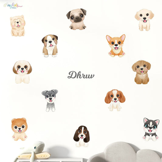 Cute Dog & Puppy Faces Personalized Wall Stickers