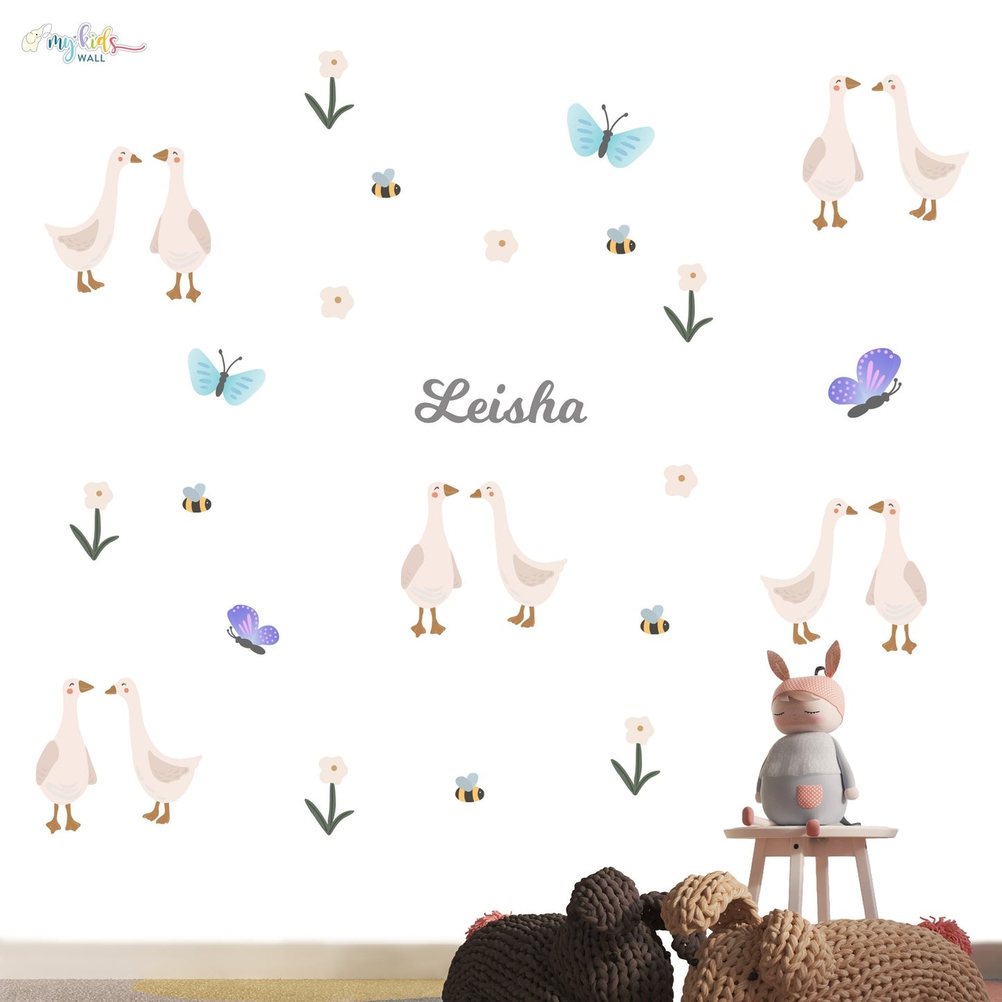 Cute Goose & Butterflies Personalized Wall Stickers