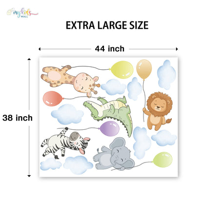Cute Safari Animals With Balloons Personalized Wall Stickers