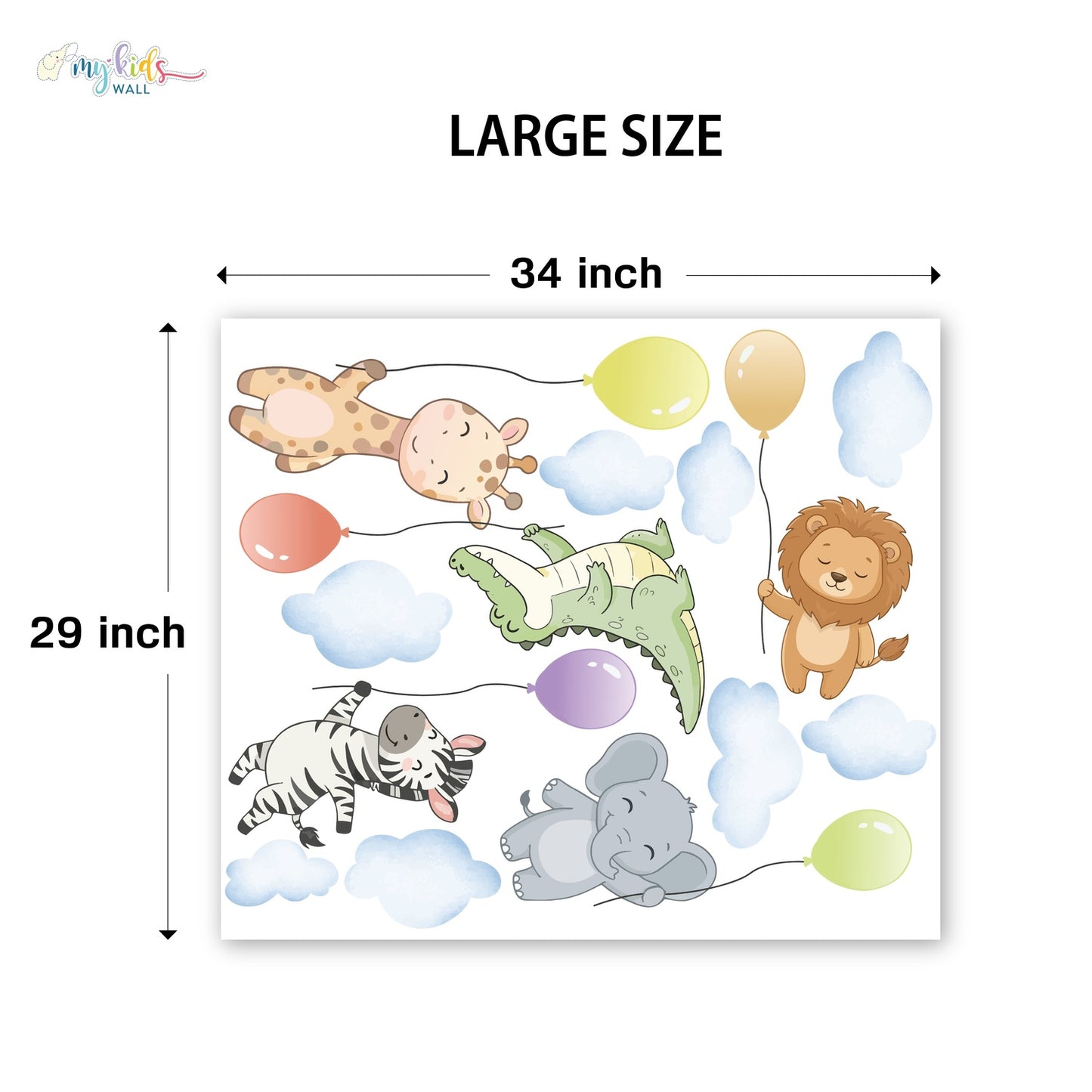 Cute Safari Animals With Balloons Personalized Wall Stickers