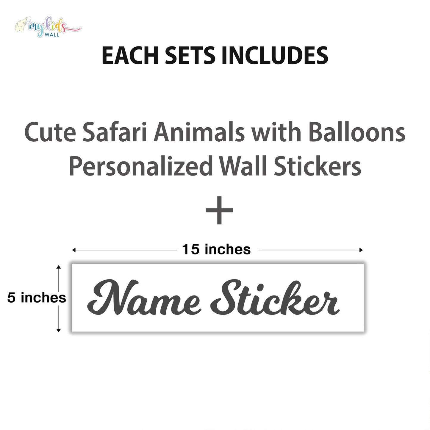 Cute Safari Animals With Balloons Personalized Wall Stickers