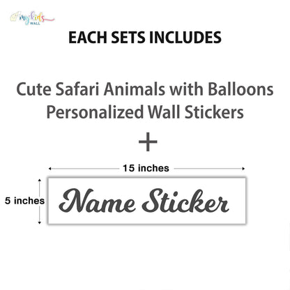 Cute Safari Animals With Balloons Personalized Wall Stickers