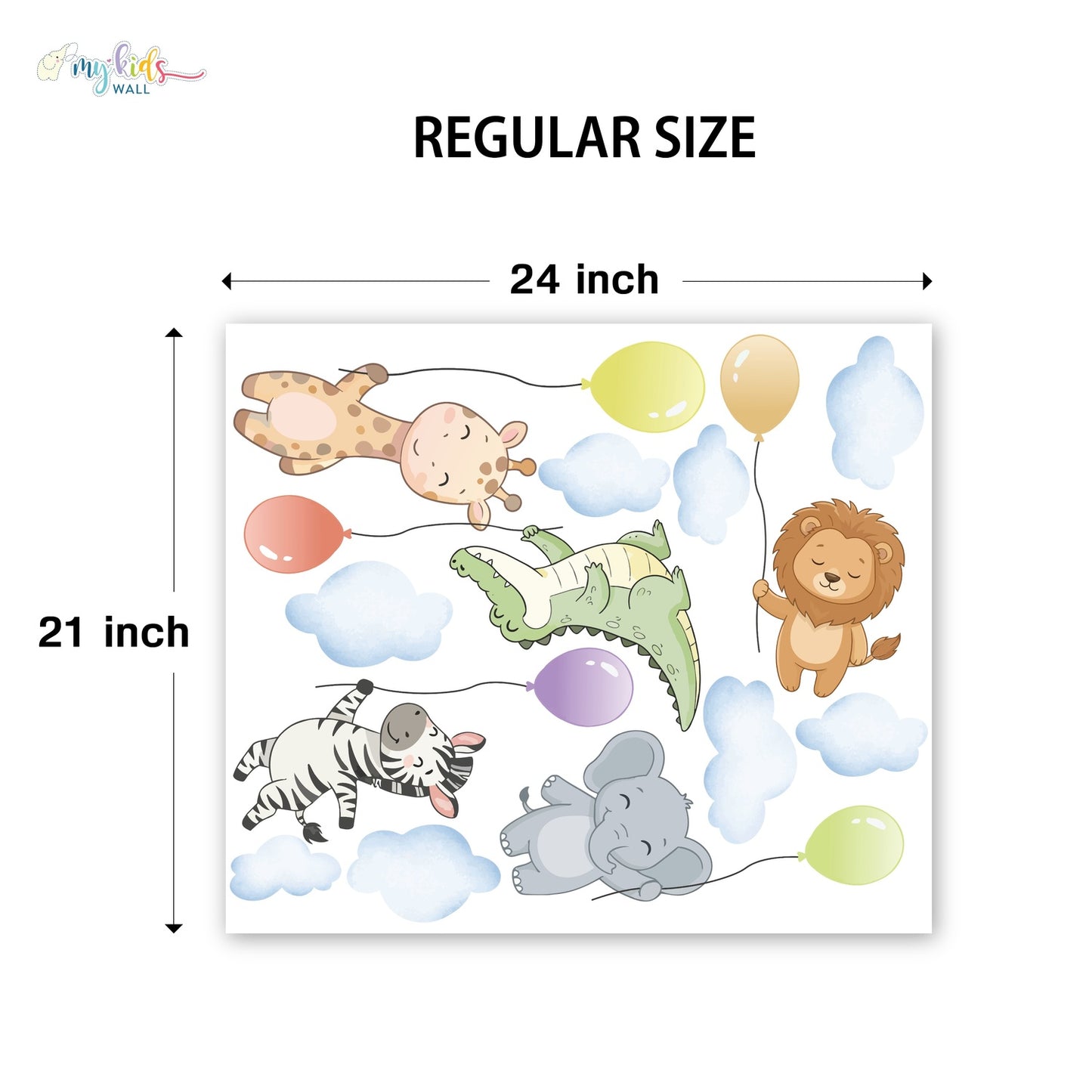 Cute Safari Animals With Balloons Personalized Wall Stickers