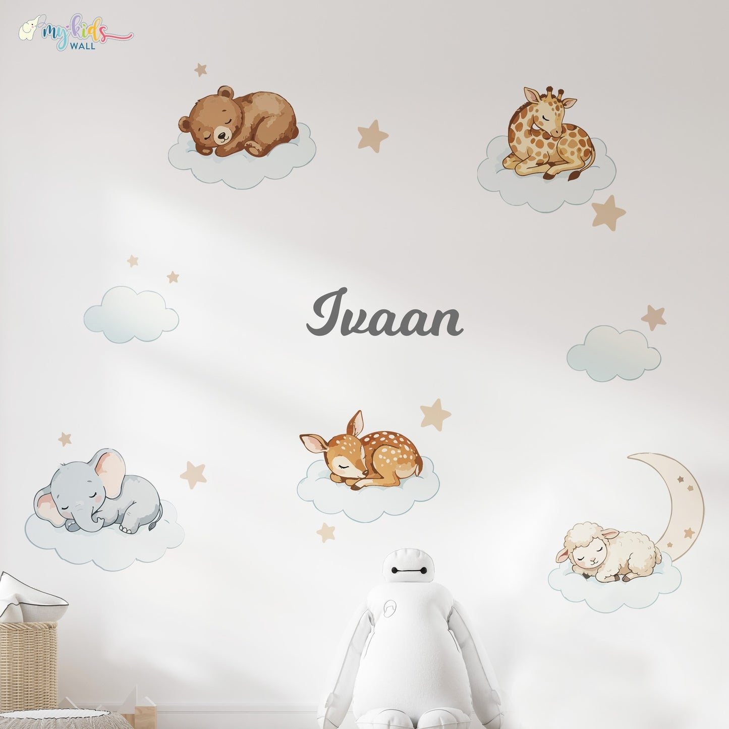 Cute Sleeping Safari Animals Personalized Wall Stickers