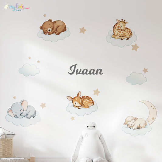 Cute Sleeping Safari Animals Personalized Wall Stickers