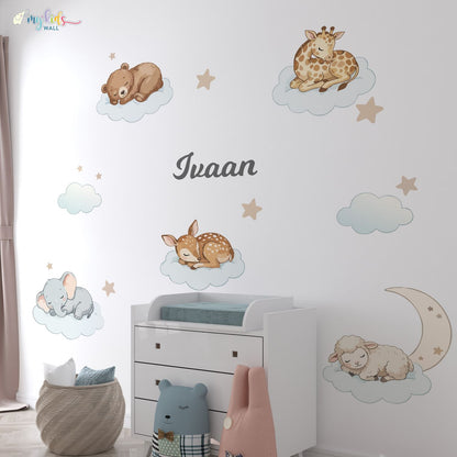 Cute Sleeping Safari Animals Personalized Wall Stickers