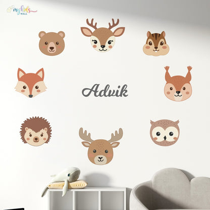 Cute Woodland Animal Faces Personalized Wall Stickers