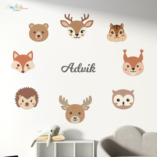 Cute Woodland Animal Faces Personalized Wall Stickers