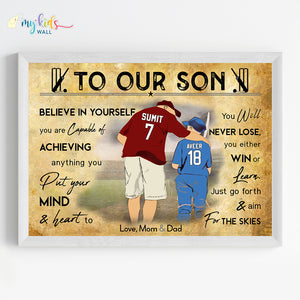 'Dad & Son' Cricket Personalized Motivational Wall Art (Framed) New