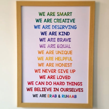 Daily Positive Affirmations Watercolor Personalized Wall Art (Framed)